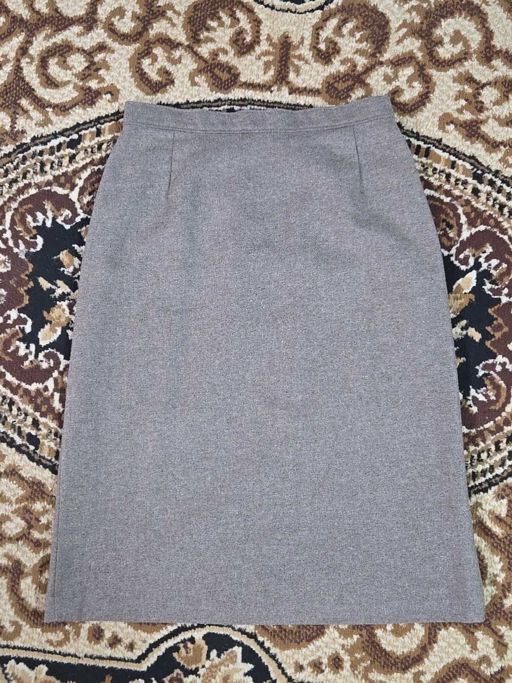 Vintage 70s Wool Tweed Pencil Skirt Taupe Brown Polyester Lining Retro 1970